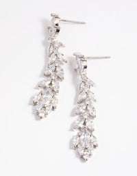 Rhodium Diamond Simulant Vine Drop Earrings - link has visual effect only