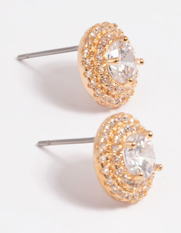Gold Diamond Simulant Stud Earrings