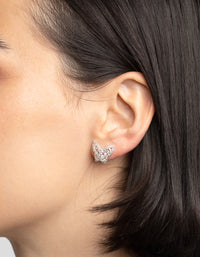 Rhodium Diamond Simulant Small Butterfly Stud Earrings - link has visual effect only