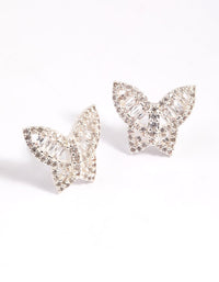 Rhodium Diamond Simulant Small Butterfly Stud Earrings - link has visual effect only