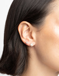Gold Diamond Simulant Halo Stud Earring Set - link has visual effect only