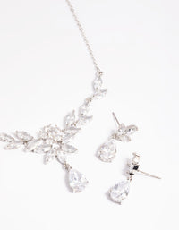Rhodium Diamond Simulant Teardrop Necklace and Earrings Set - link has visual effect only