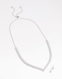 Rhodium Diamond Simulant Square Necklace and Earrings Set - link has visual effect only