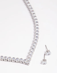 Rhodium Diamond Simulant Square Necklace and Earrings Set - link has visual effect only