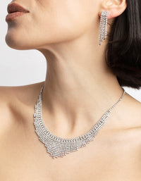 Rhodium Diamond Simulant Waterfall Necklace and Earrings Set - link has visual effect only