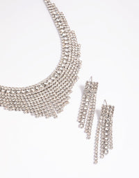 Rhodium Diamond Simulant Waterfall Necklace and Earrings Set - link has visual effect only
