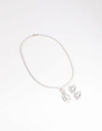 Rhodium Diamond SImulant Vintage Necklace and Earrings Set - link has visual effect only