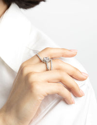 Rhodium Diamond Simulant Square Ring Pack - link has visual effect only