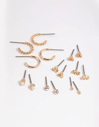 Gold Pearl Stud and Huggie Hoop Earring Pack - link has visual effect only