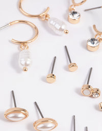 Gold Mixed Pearl Stud and Huggie Hoop Earring Pack - link has visual effect only