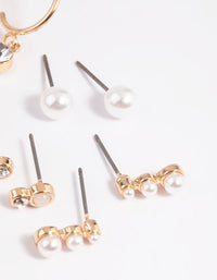 Gold Mixed Pearl Stud and Huggie Hoop Earring Pack - link has visual effect only