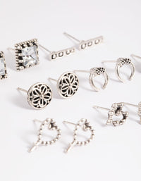 Antique Silver Vintage Motif Stud Earring Pack - link has visual effect only
