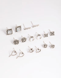 Antique Silver Vintage Motif Stud Earring Pack - link has visual effect only