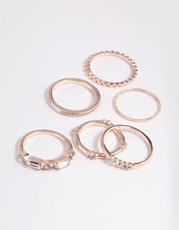 Rose Gold Diamante Baguette Ring Stack Pack - link has visual effect only