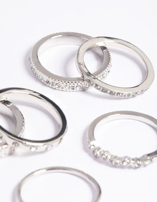 Rhodium Textured Ring Stack Pack