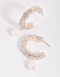 Rose Gold Diamate and Pearl Huggie Hoop Earrings - link has visual effect only
