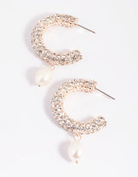 Rose Gold Diamate and Pearl Huggie Hoop Earrings - link has visual effect only