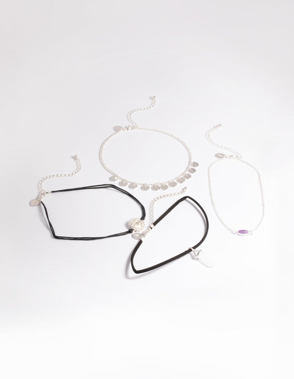 Mixed Metal Semi-Precious Stone Jingle Choker Necklace