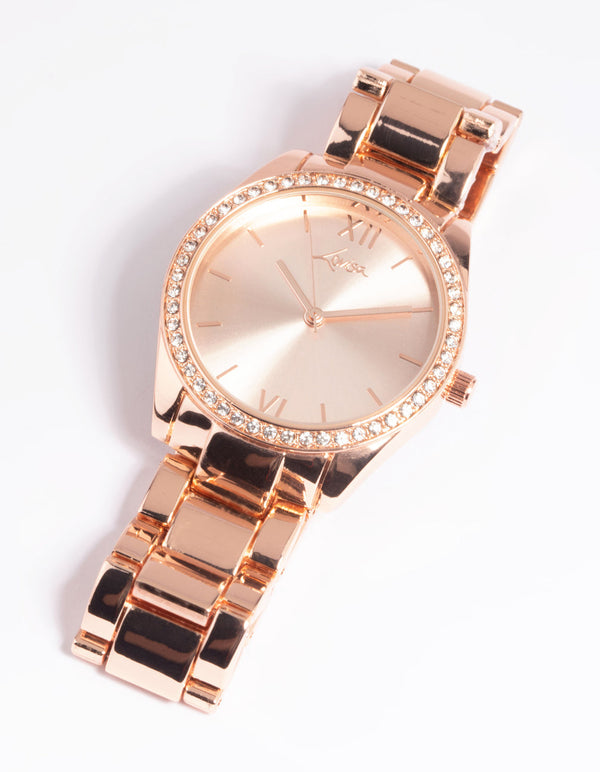 Rose Gold Diamante Link Strap Watch