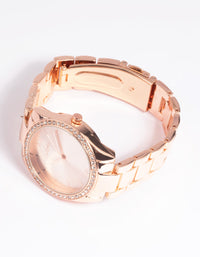 Rose Gold Diamante Link Strap Watch - link has visual effect only