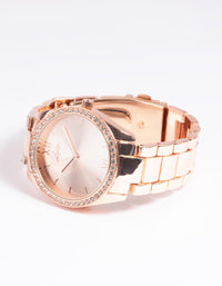 Rose Gold Diamante Link Strap Watch - link has visual effect only