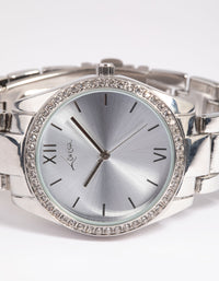 Rhodium Diamante Link Strap Watch - link has visual effect only