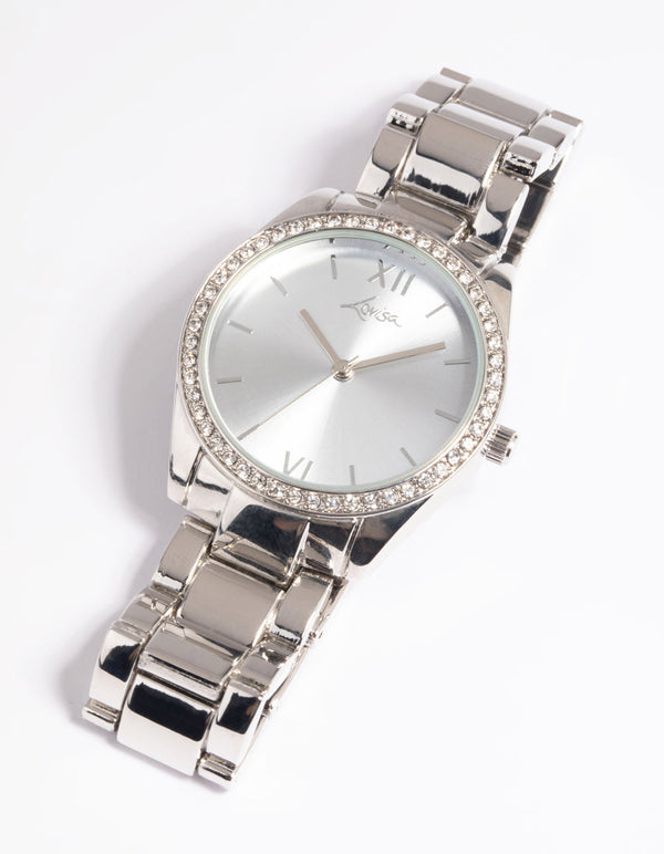 Rhodium Diamante Link Strap Watch