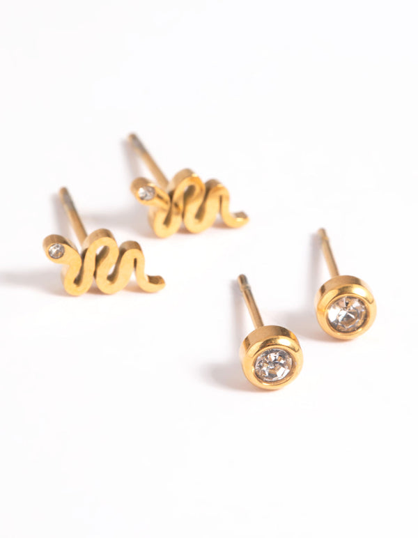 Gold Plated Surgical Steel Snake Stud Earring Pack