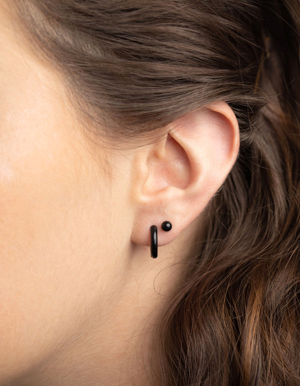 Matte Black Surgical Steel Huggie Hoop Earring Pack