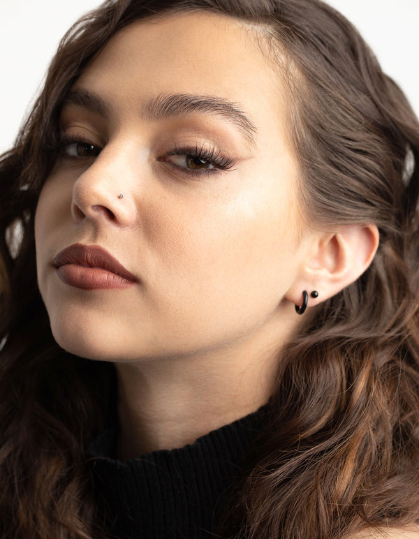 Matte Black Surgical Steel Huggie Hoop Earring Pack
