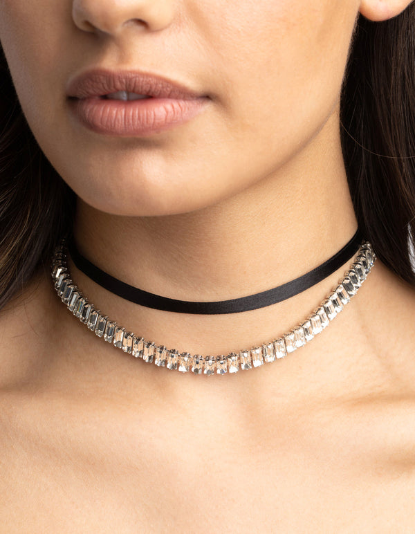 Rhodium Satin and Diamante Choker Pack