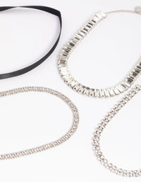 Rhodium Satin and Diamante Choker Pack - link has visual effect only