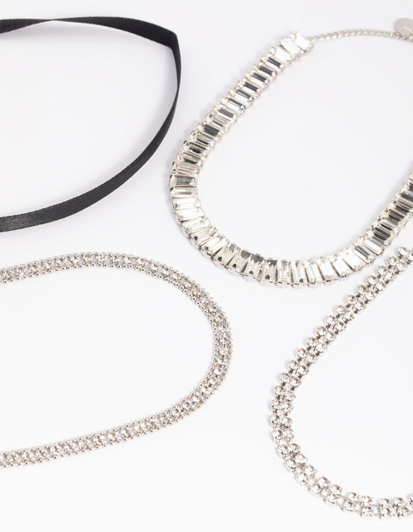 Rhodium Satin and Diamante Choker Pack