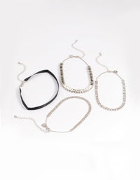 Rhodium Satin and Diamante Choker Pack - link has visual effect only