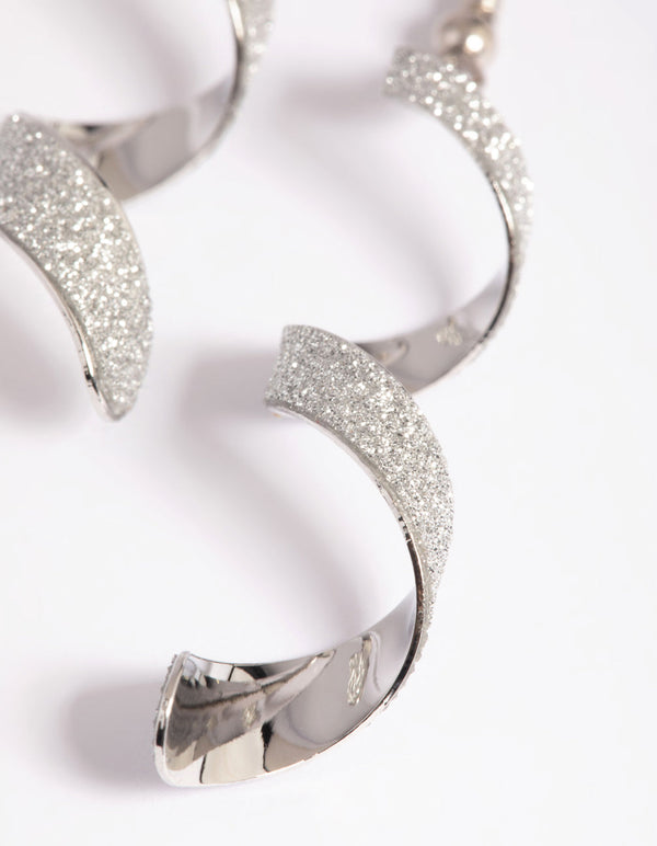 Silver Glitter Ribbon Drop Earrings
