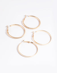Gold Plain Text Hoop Earrings Set - link has visual effect only