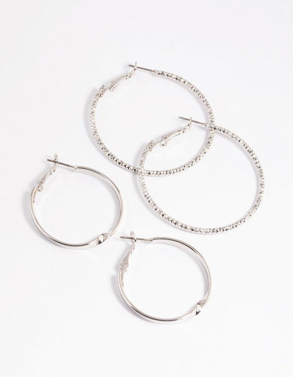 Rhodium Wide Hoop Earring Set