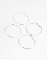 Mixed Metal Textured Hoop Earring Set - link has visual effect only