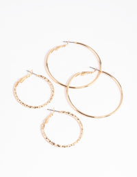 Gold Textured Hoop Earring Set - link has visual effect only