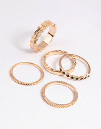Green Diamante and Leaf Ring Stack Pack - link has visual effect only