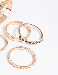 Green Diamante and Leaf Ring Stack Pack - link has visual effect only