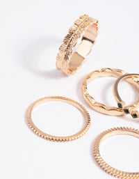 Green Diamante and Leaf Ring Stack Pack - link has visual effect only