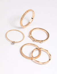 Gold Textured Diamante Ring Stack Pack - link has visual effect only
