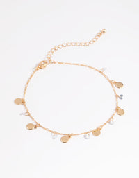 Gold Cubic Zirconia Coin Anklet - link has visual effect only