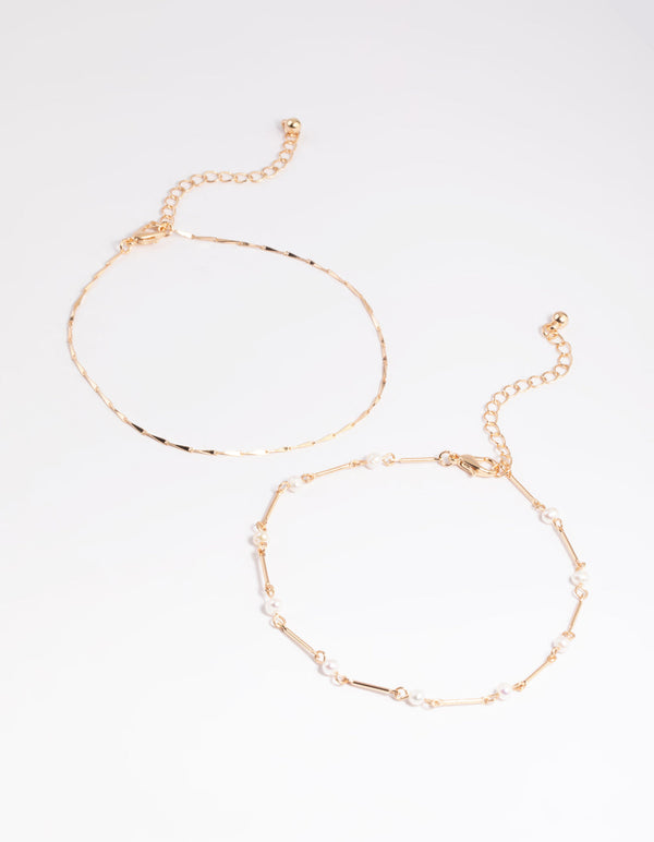 Gold Freshwater Pearl Anklet Set