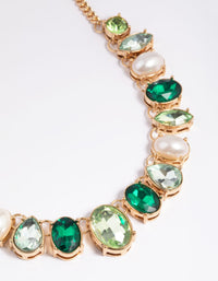 Green Stone and Pearl Collar Necklace - link has visual effect only