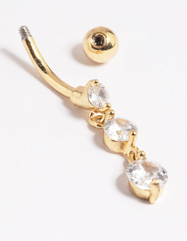 Gold Plated Surgical Steel Diamante Statement Belly Bar