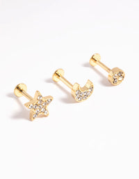 Gold Plated Surgical Steel Star and Moon Flat Back Pack - link has visual effect only