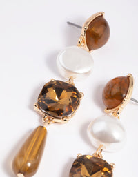 Brown Pearl and Diamante Mixed Drop Earrings - link has visual effect only