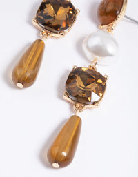 Brown Pearl and Diamante Mixed Drop Earrings - link has visual effect only